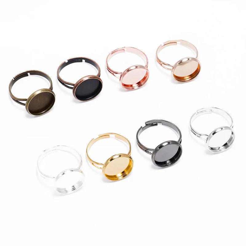 10pcs 8mm Plate Adjustable Round Flat Blank Bezel Rings for Glass DIY Jewelry Design Fas