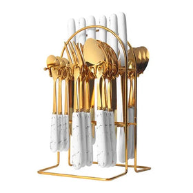 Stainless Steel Cutlery Sets Scandinavian Style Tableware Knife Fork and Spoon Set 24pcs 410 Luxury Gift Box Gold Silver Knife