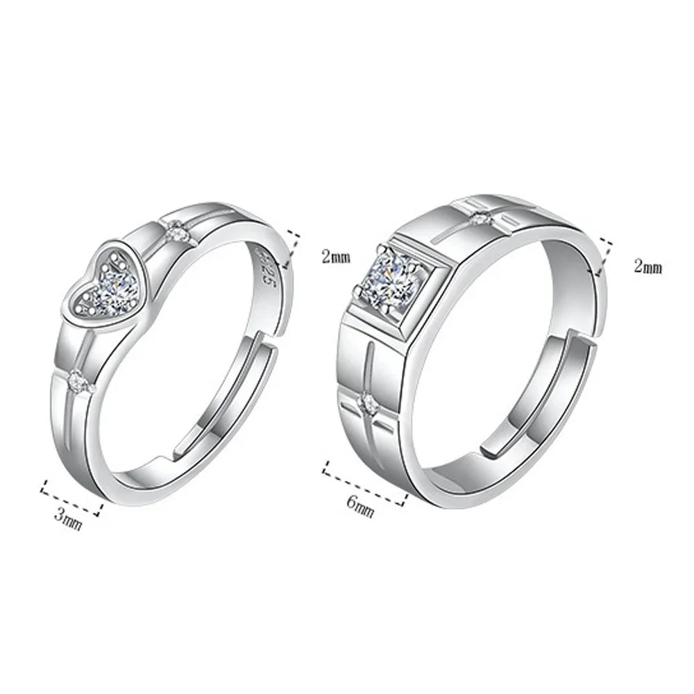Wholesale Fashion Copper Alloy Open Cuff Zircon Heart and square Wedding Finger Ring Jewelry Male China Manufacturer Supplier