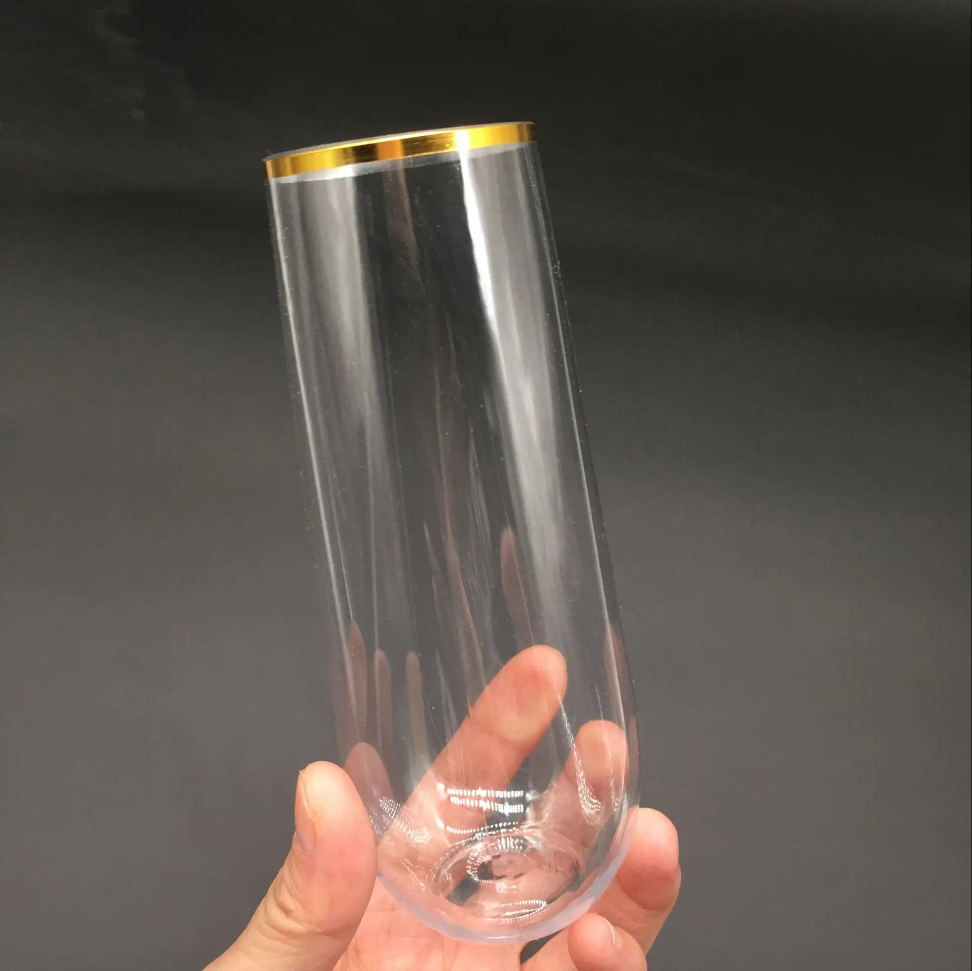 100 Pack Unbreakable Clear Stemless Whiskey Champagne Flutes Plastic Stemless Wine Glass With Gold Rim Shatterproof Party