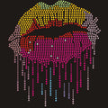 Custom Design Red Lip Pattern Rhinestone Heat Transfer Hotfix Rhinestone Heat Transfers for T-shirt