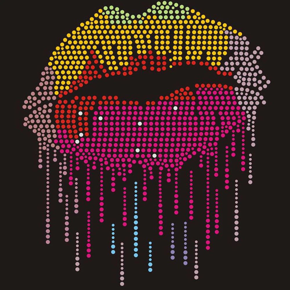 Custom Design Red Lip Pattern Rhinestone Heat Transfer Hotfix Rhinestone Heat Transfers for T-shirt