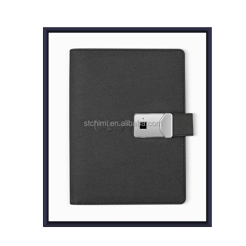 Customized A5 Size Leather Loose Leaf Notebook Wireless Fingerprint Lock Power Bank Features Recording Fingerprint Technology