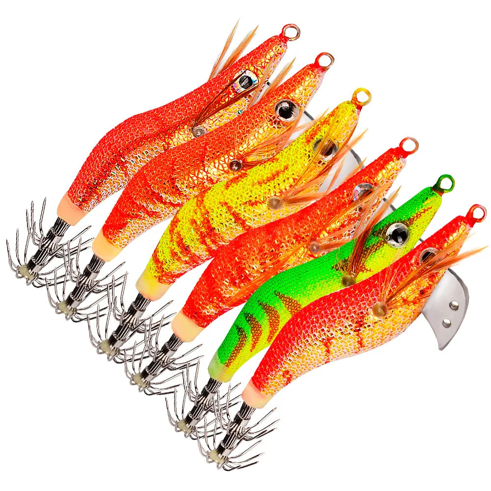 The New 7.5g 12.5g Sea Fishing Wooden Shrimp Squid Hook Octopus Fishing Lure