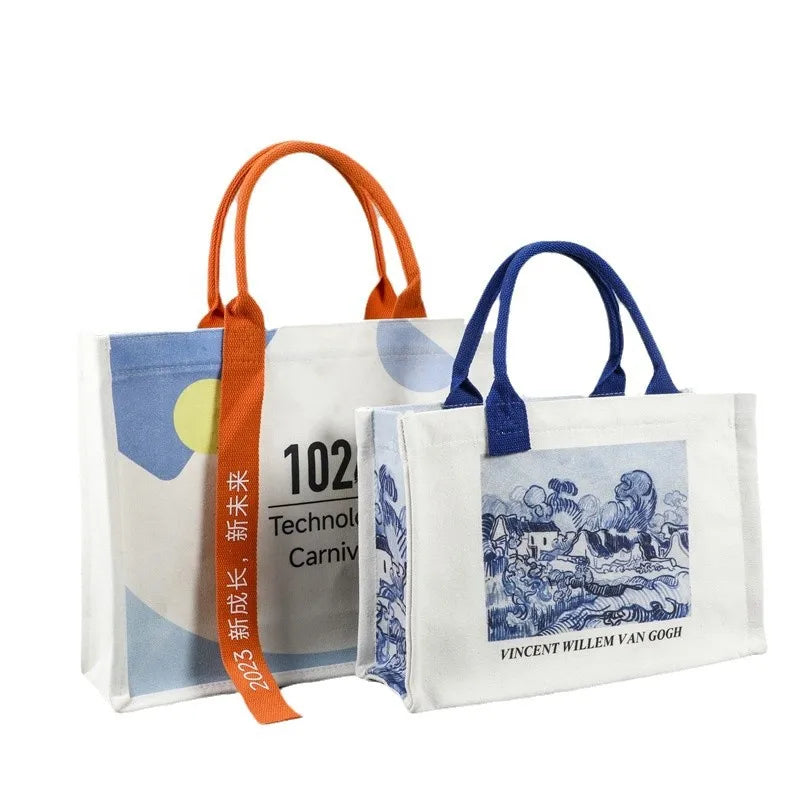 Recycled Organic Plain Cotton Tote Bags Custom Printed Logo Portable Reusable Canvas for Summer and Winter Open Closure Type