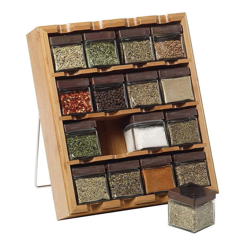 Bamboo Inspirations Spice Rack with 16-Cube Bamboo Wood Spice Rack with 16 Jars Gifts for Mom