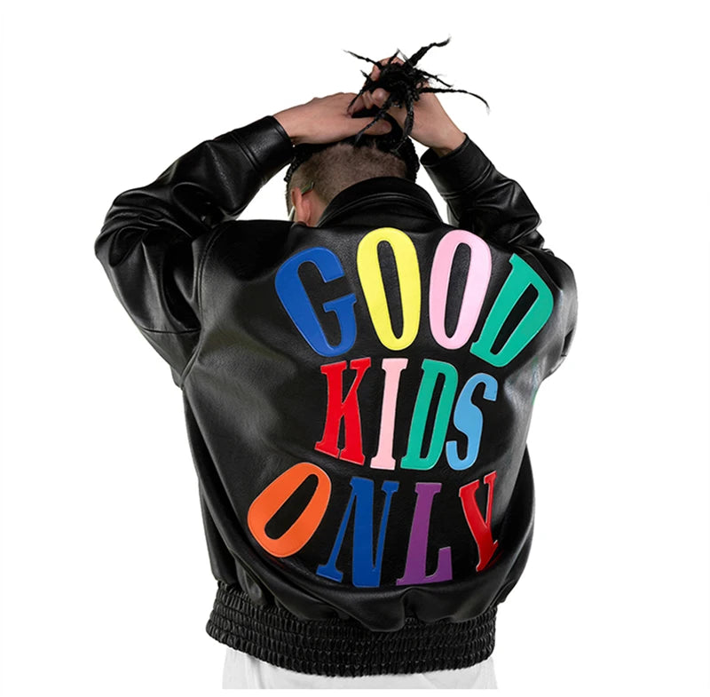 Vintage Hip Hop Style Men's Motorcycle Jacket Zipper Custom Letter Cartoon Pattern OEM Service Waterproof Windproof Breathable