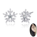 S925 Sterling Silver Snowflake Stud Earrings With Cubic Zirconia Crystal for Women Girls Christmas Gift