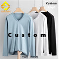 Men's High Quality Pure Pima Cotton V-Neck Long Sleeve T-Shirt Casual Fitness Soft Fabric Solid Pattern Best Pima T Shirts