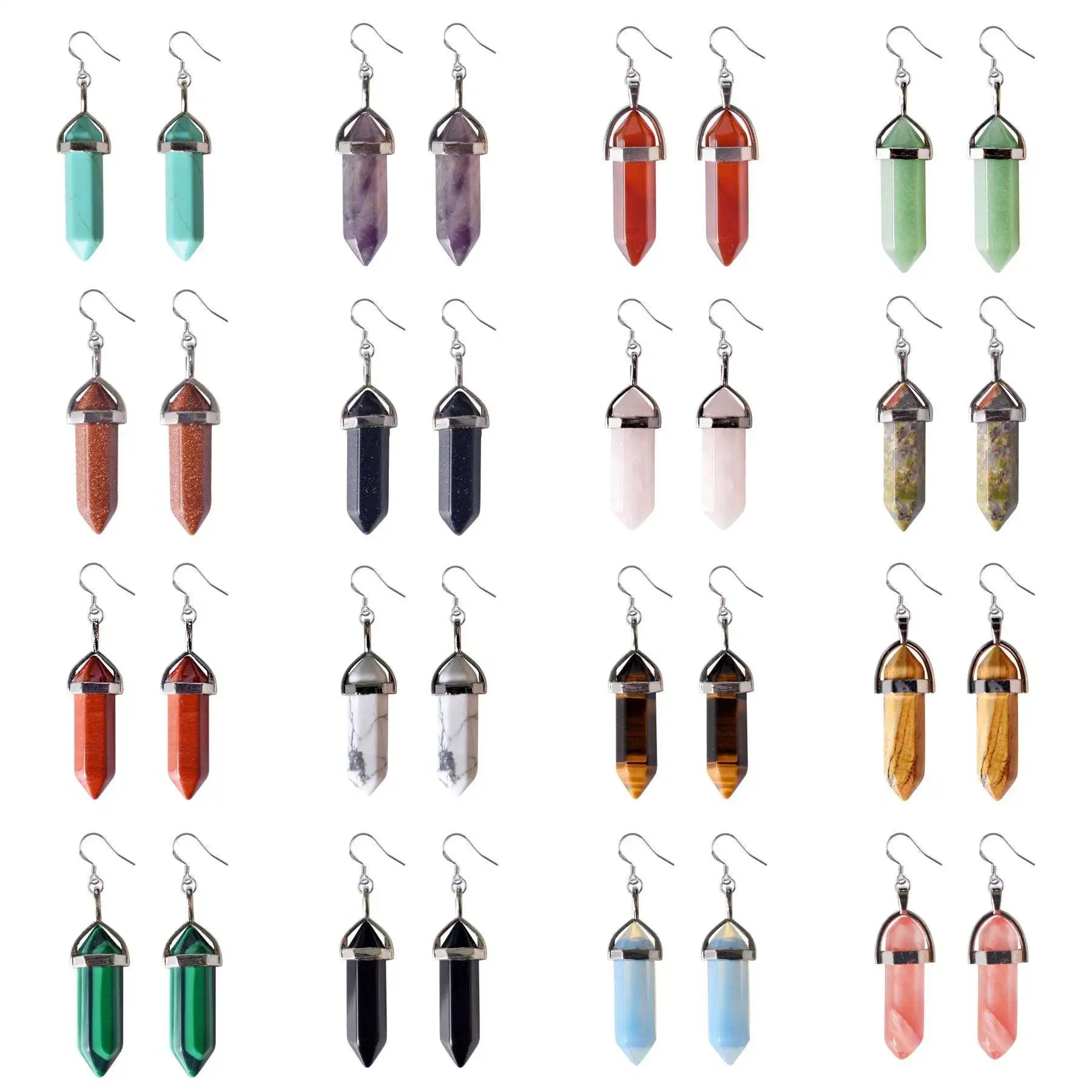 Wholesale Fashionable Healing Hexagonal Column Earring Natural Crystal Gemstone Drop Earring for Women