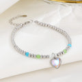Handmade 925 Sterling Silver Moonstone Heart Bracelets Personality Women Round Silver Beads Bracelets