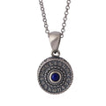 S925 Sterling Silver Lapis Lazuli Pendant for Men and Women Antique Matte Om Mani Padme Hum Necklace Pendant Jewelry