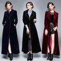 Autumn/Winter New Women's Long Windbreaker Over Knee Style Velvet Coat