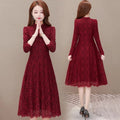 Wholesale Autumn/Spring  Hot Sale Woman Lace Dresses Plus Size Trending Lady Elegant Long Sleeve Thickened Casual Midi Dress