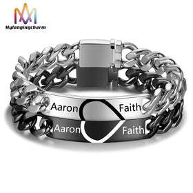 Men'S Women'S Stainless Steel Couples Bracelet Matching Heart Long Distance Bracelet for Lovers Couples Valentine Gift