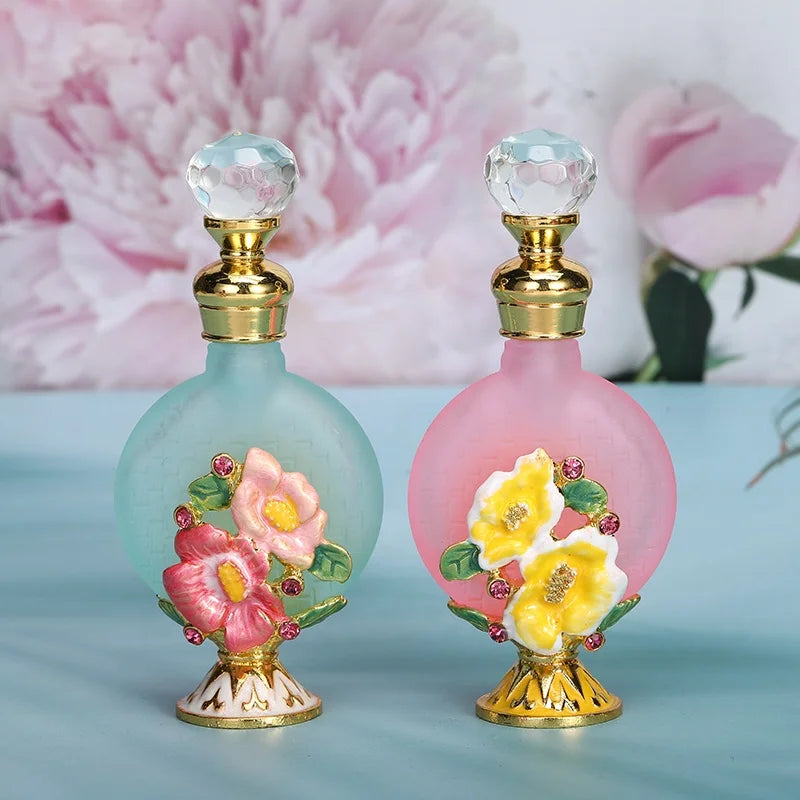 10ml Arab Morning Glory Flower Metal Perfume Bottle Essential Oil Refillable Fancy Attar Bottles Container Gift Decoration 10211