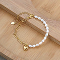 GPB17 Half Cultured Freshwater Pearl Half Paper Clip Chain Bracelet 925 Silver Fine Jewelry Heart Charms Bracelets for Women