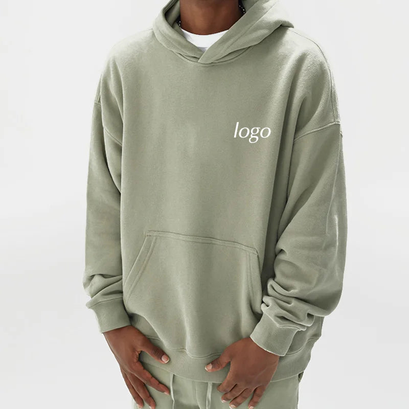 Custom Heavy Weight Regular Fit Oversize Plain French Terry Hoodies No String Drawstring Men Pull Over Thick Heavyweight Hoodie