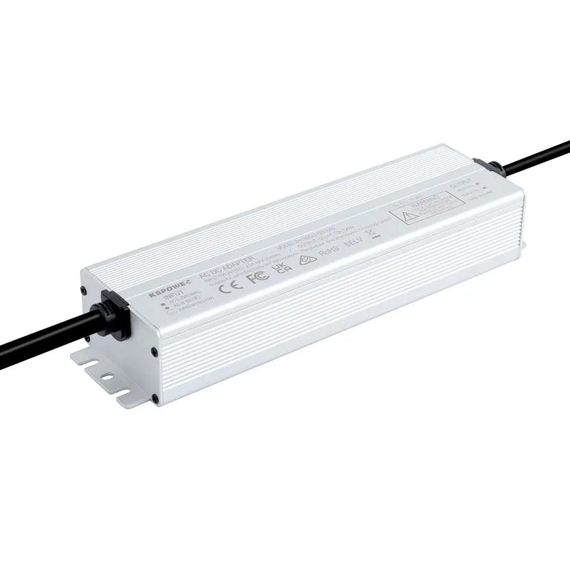KSPOWER 100-277V PWM Output Triac Phase Cut LED Driver 200W/300W 48V/36V/24V/12V CE Certified IP65/IP67 Aluminum 5-Year Warranty