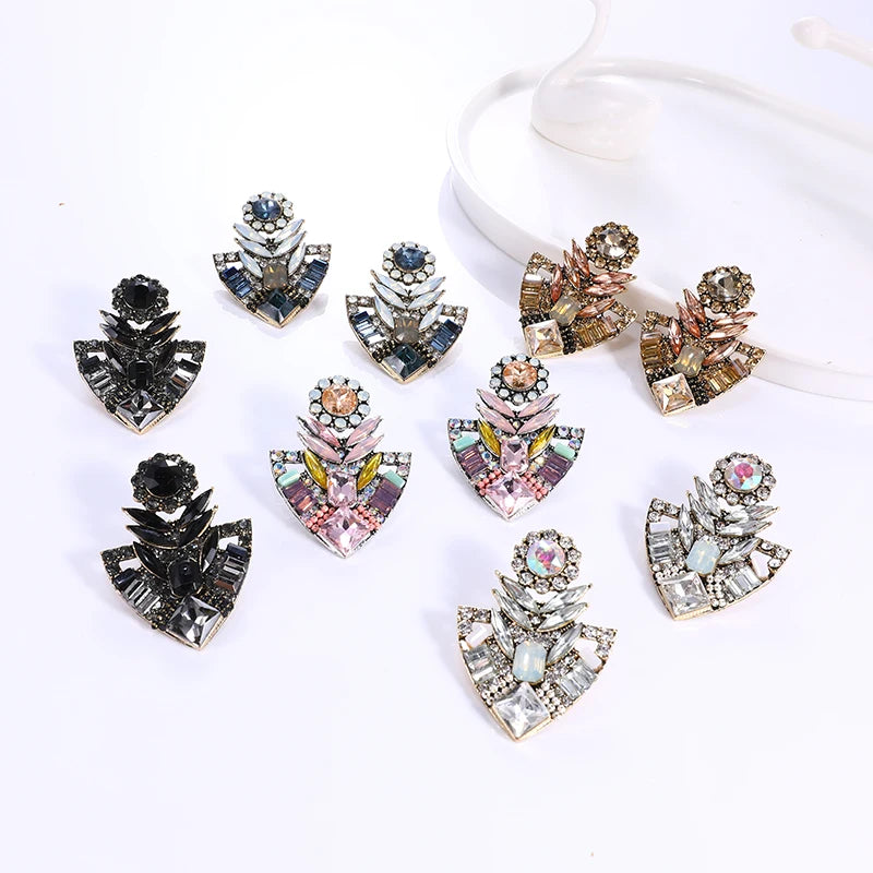 Trendy Inlaid Diamond Shiny Flower Earrings Rhinestone Sunflower Pot Stud Earrings Jewelry