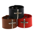 Personality Non Mainstream Skull Wide Bracelet Punk Gothic Leather Cross Bangle