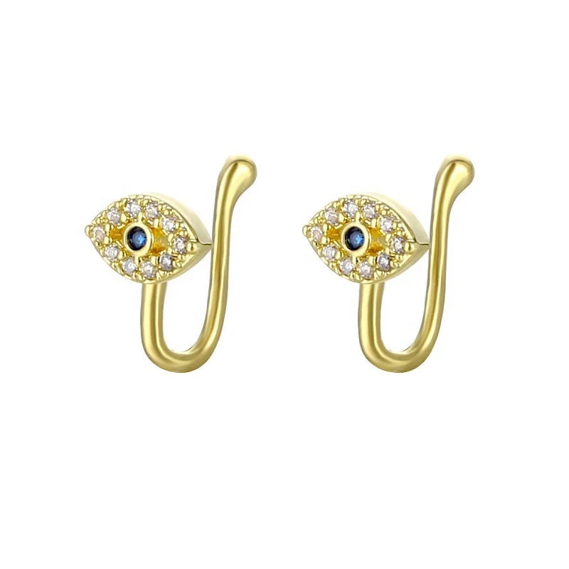 Women Fashion 2022 Non Perforated Jewelry Crystal Zircon Brass Gold Plated Nose Rings Piercing CZ Evil Eyes Nose Rings
