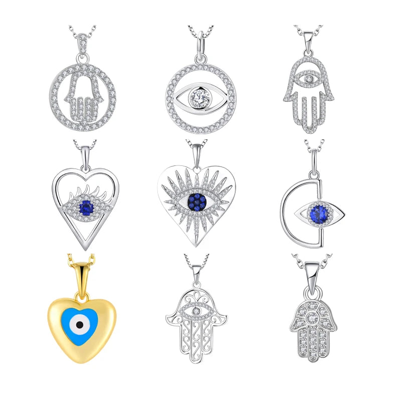 Hot Sales Trendy Evil Eyes Necklace Jewelry Turkish Blue Eye Pendant Necklace Crystal Heart Blue Evil Eyes Necklace for Girls
