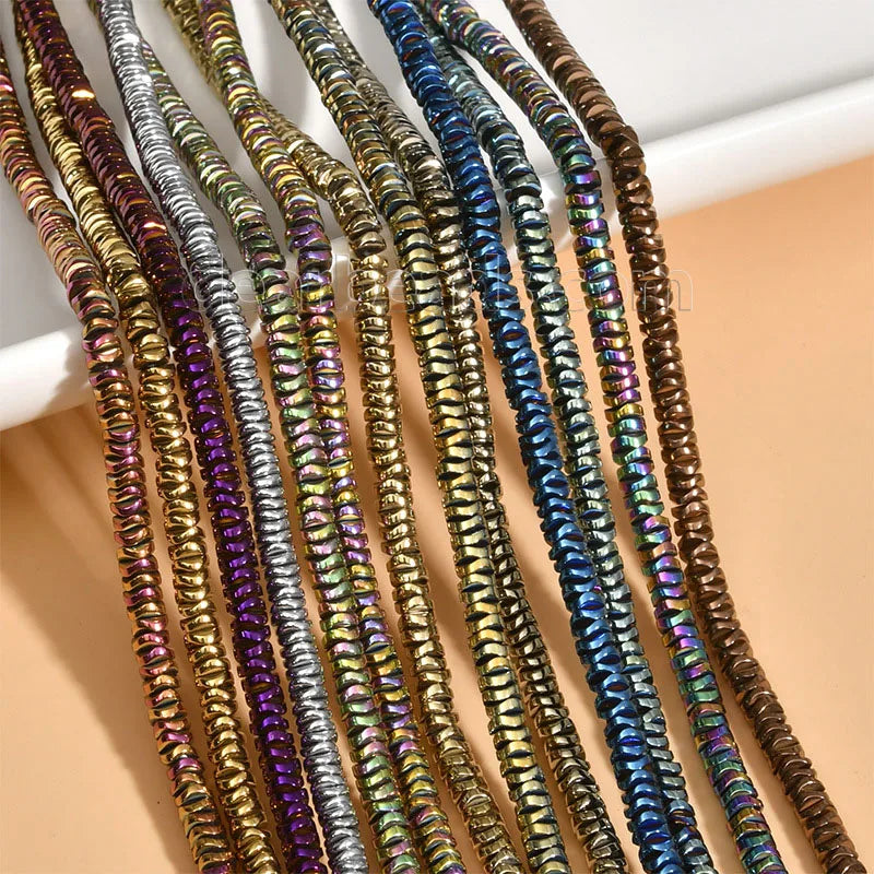 Wavy Rondelle Heishi Black Gold Silver Hematite Stone Beads Rose Gold Plated Hematite Beads for Jewelry Making