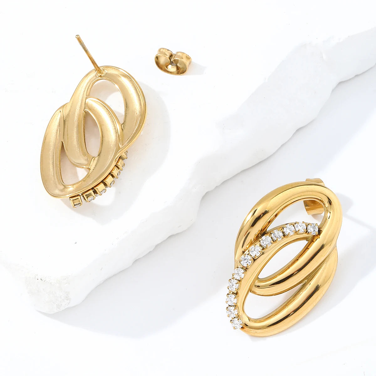 Circle Cross Zircon Earrings for Women Non-Tarnish 18K Gold Plated Stainless Steel Waterproof Allergy Protective Jewelry Stylish
