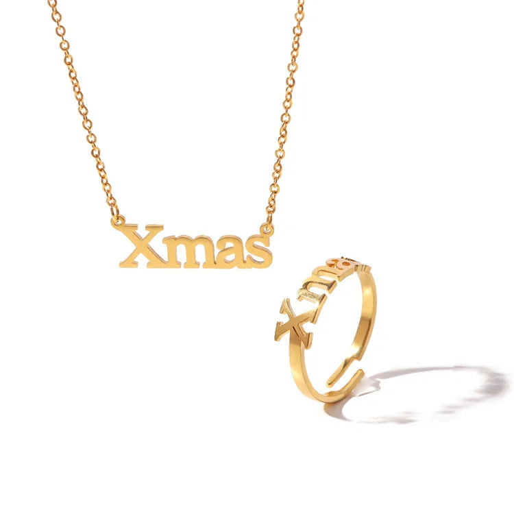 Wholesale Christmas Jewelry Set Gold Plated Xmas Letter Jewelry for Women