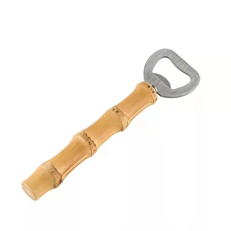 100% Natural Bamboo Knot Opener Vintage Retro Poker Card Style SS420 Stainless Steel Laser Logo Beer Bottle Can Opening Tool