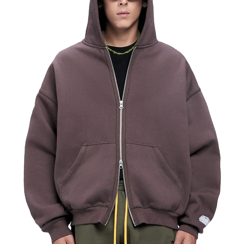 OEM Custom 100% Cotton Zip Hoodie for Men High Quality Boxy Puff Print Blank Zip-up for Winter Season Hooded Collar