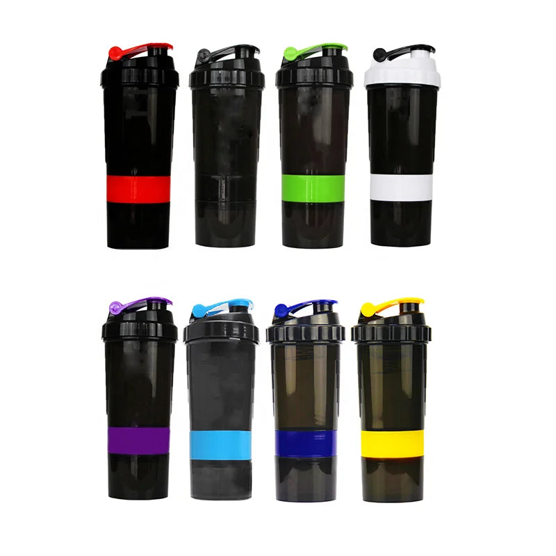 Three Layers Plastic Gym Fitness Protein Shaker Bottle with Tick Marker
