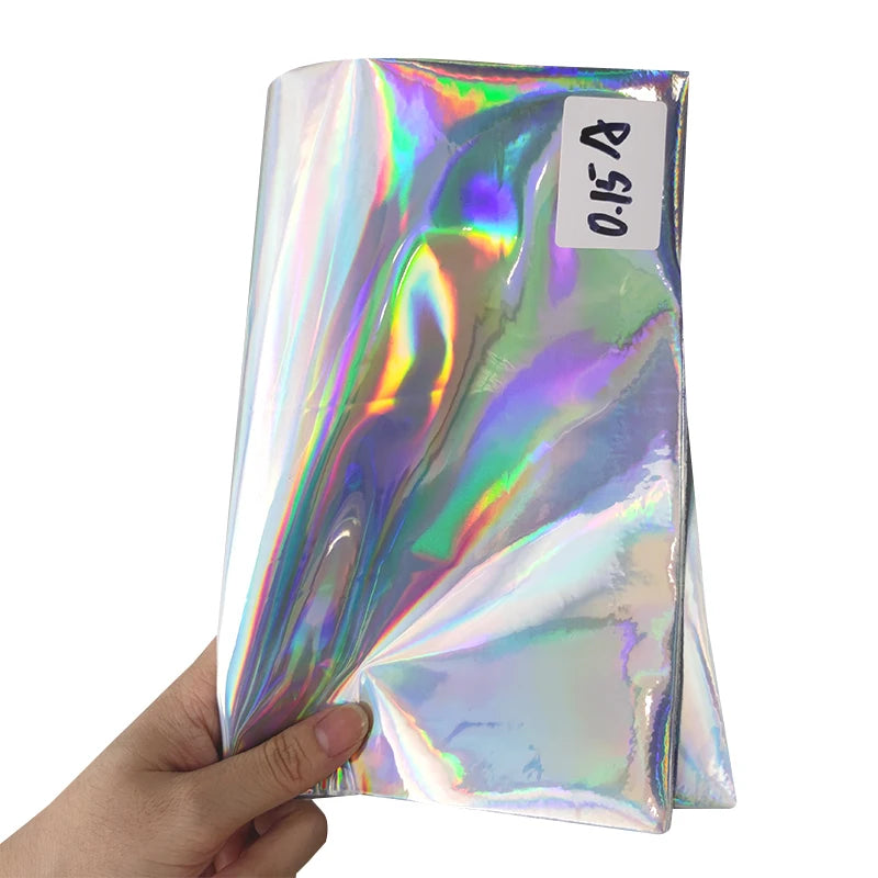 0.15mm Silver Rainbow Holographic Metallic Mirror Effect Thin TPU Soft Plastic Film for Making Decoration/Clothing/Craft