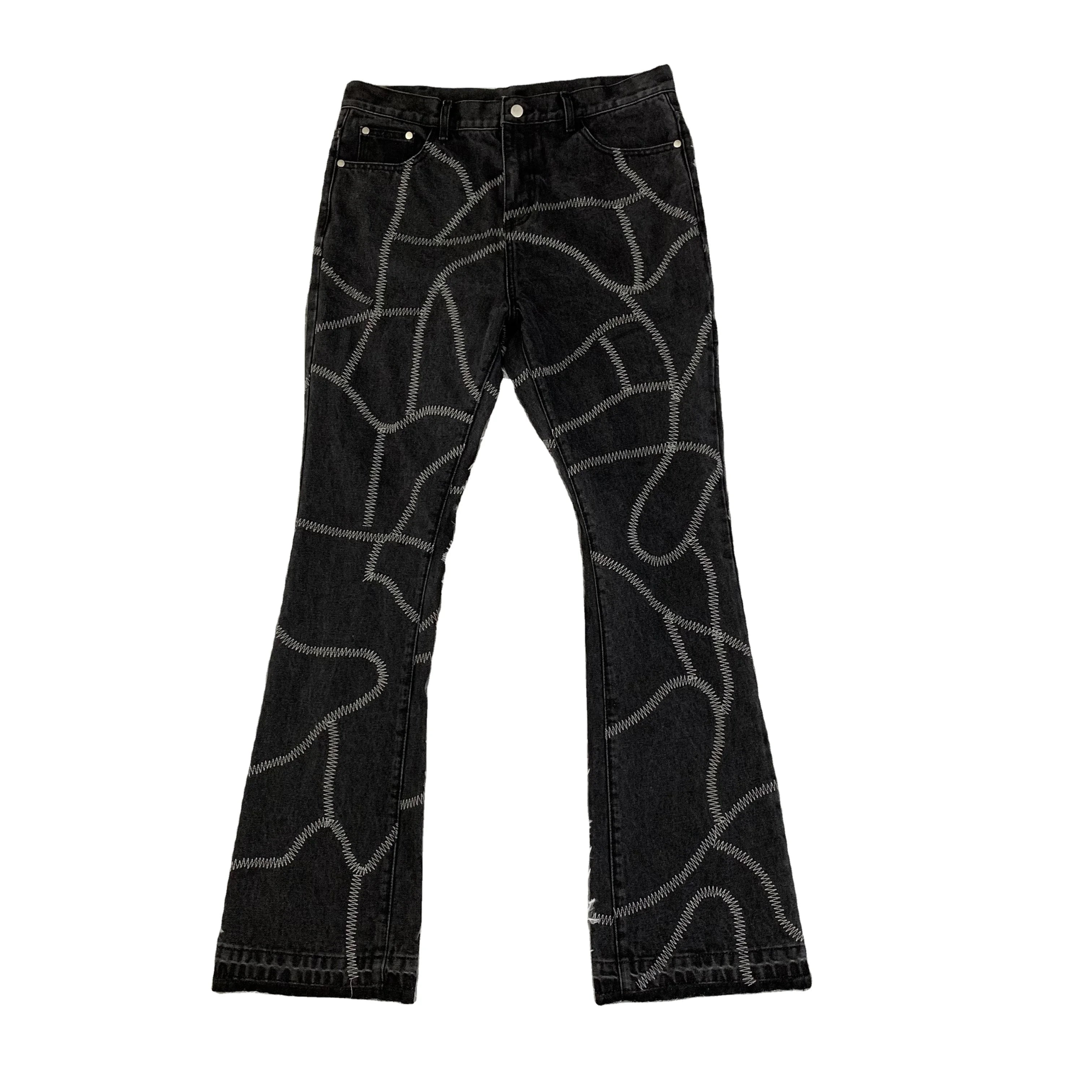 DENIMGUYS Custom Flared Denim Jeans for Men Hip-Hop Loose Streetwear Long Stacked Pants High Street Men's Jeans
