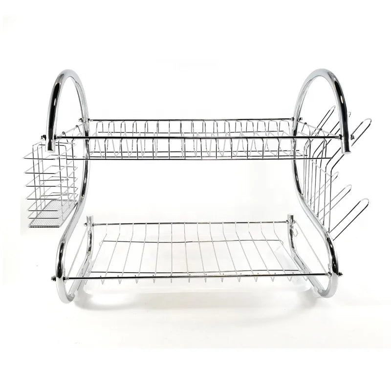 2-Tier Stainless Steel Dish Drainer Rack for Kitchen - Space Saving Drying Rack with Utensil Holder and Cup Holder