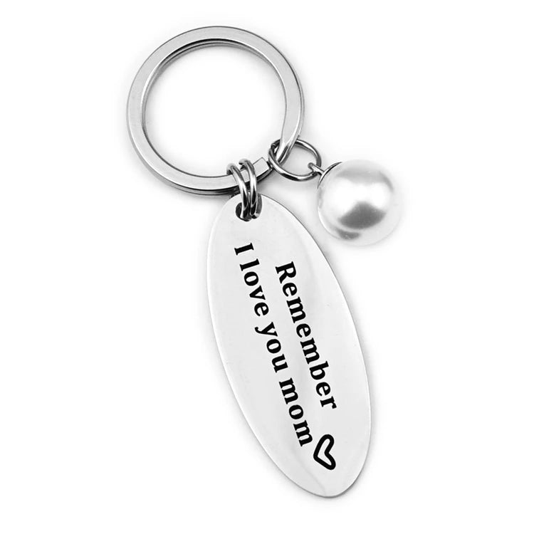 Simple Vintage Style Stainless Steel Keychain "I for Love You Mom" Engraved Metal Keychains Mothers Day Gift