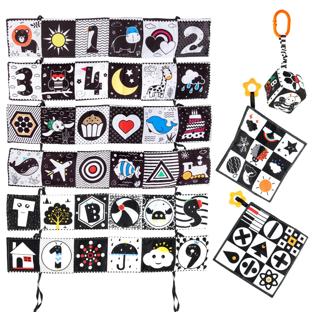Sensory Toy for Toddles Cloth Book Cartoon Toy Set Baby Saliva Towel Square Soft Squeeze Toy