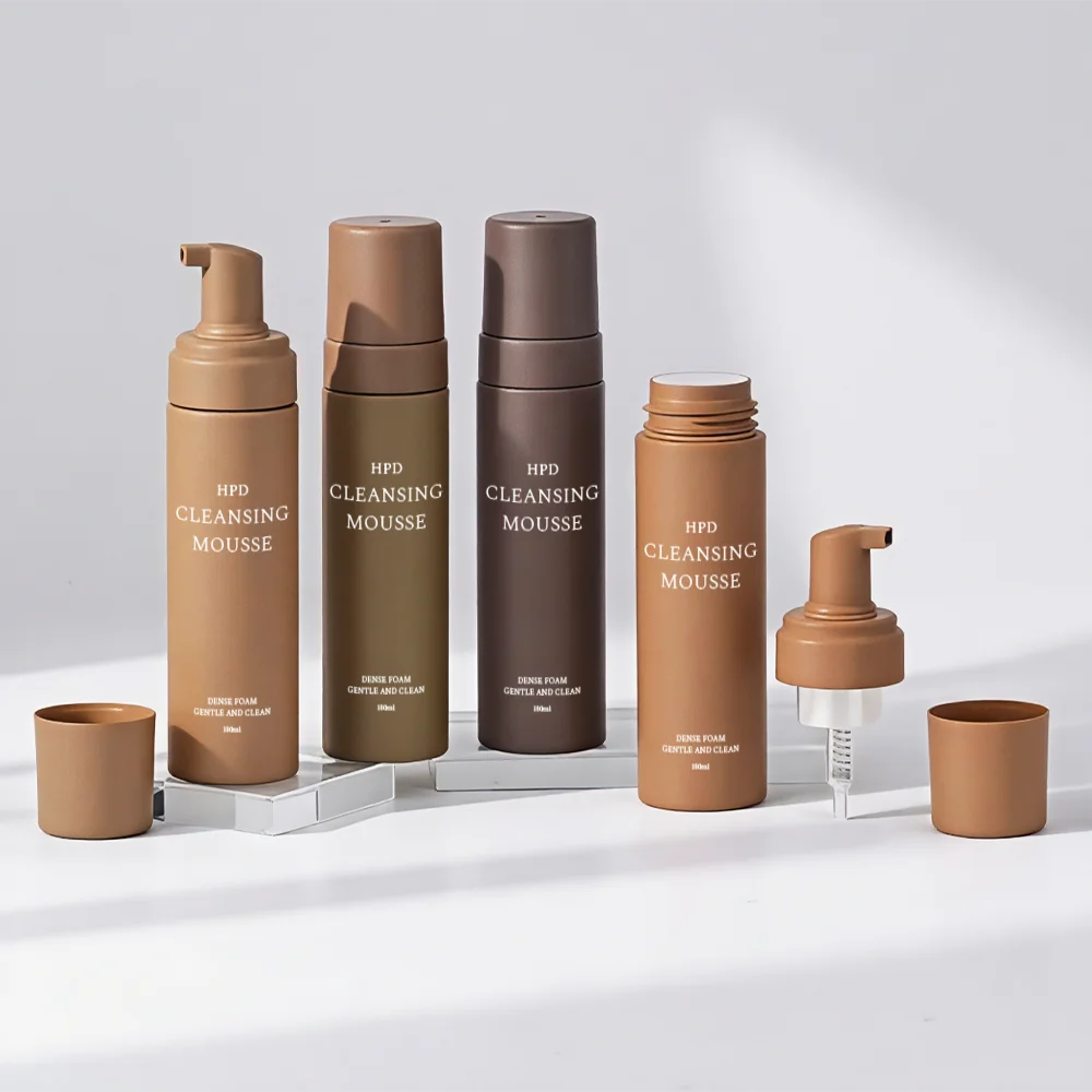 Hot Sale Empty Plastic Packaging Matte Pump Sprayer 210ml Brown Black PET Face Wash Mousse Hand Soap Dispenser