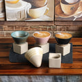 Hot Sellers Pour Over Ceramic Espresso Cup with Wooden Stand Japanese Mug Sets for Latte Coffee Cafe Mocha Tea