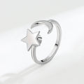 S925 Sterling Silver New Star Rotating Ring for Women Cold Wind Opening Adjustable Star Moon Ring for Wedding and Gifts
