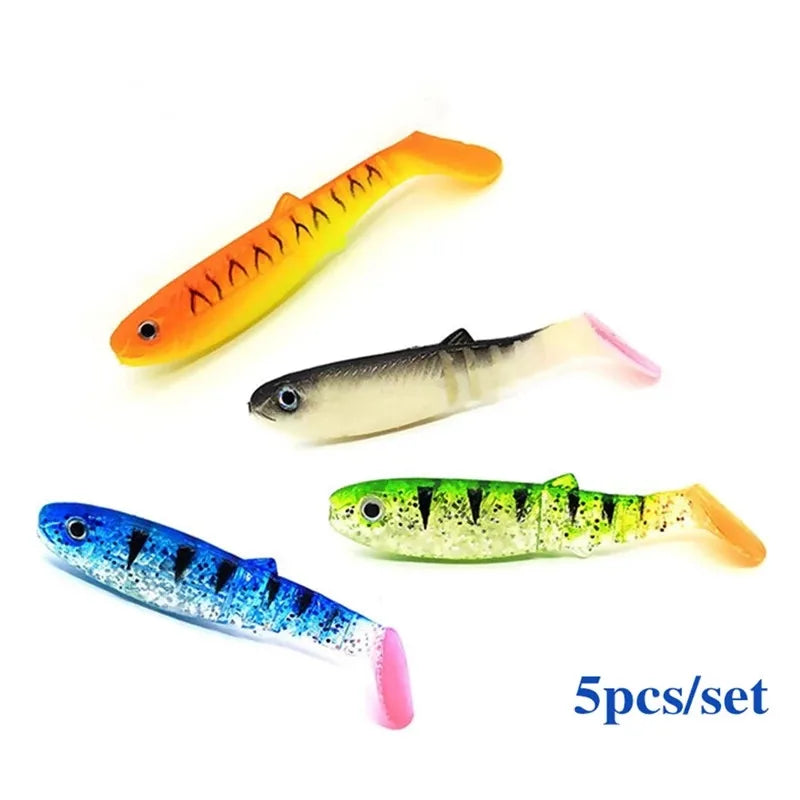 Hot Sale 1Bag 8cm 30g 3D T-tail Wobblers Worm Metal/Plastic Artificial Bait Fishing Jig Head Soft Lures for Marlin River Lake