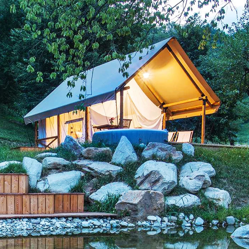 5*7M Outdoor Canvas Lodge Luxury Hotel Safari Glamping Tent With Bathroom for Sale Colombia