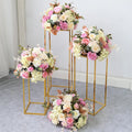 Y-Q029 Rectangle Gold Metal Wedding Flower Vase Flower Stand for Wedding Party Table Centerpiece Road Led