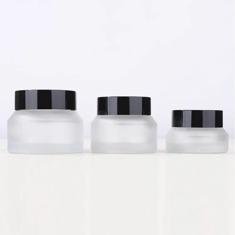 15g 30g 50g 100g Frosted Matte Cosmetic Packaging Facial Care Slanted Shoulder Shaped Glass Cream Jar with Black Lid