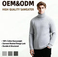 Men's Turtleneck Sweater Wholesale Crochet Cotton Soft Winter Long Sleeve Pullover with High Neck Washed Knitwear