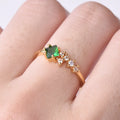 14K Gilded Round Titanium Steel Small Emerald Ring Delicate Retro Design for Women Wedding Engagement Party