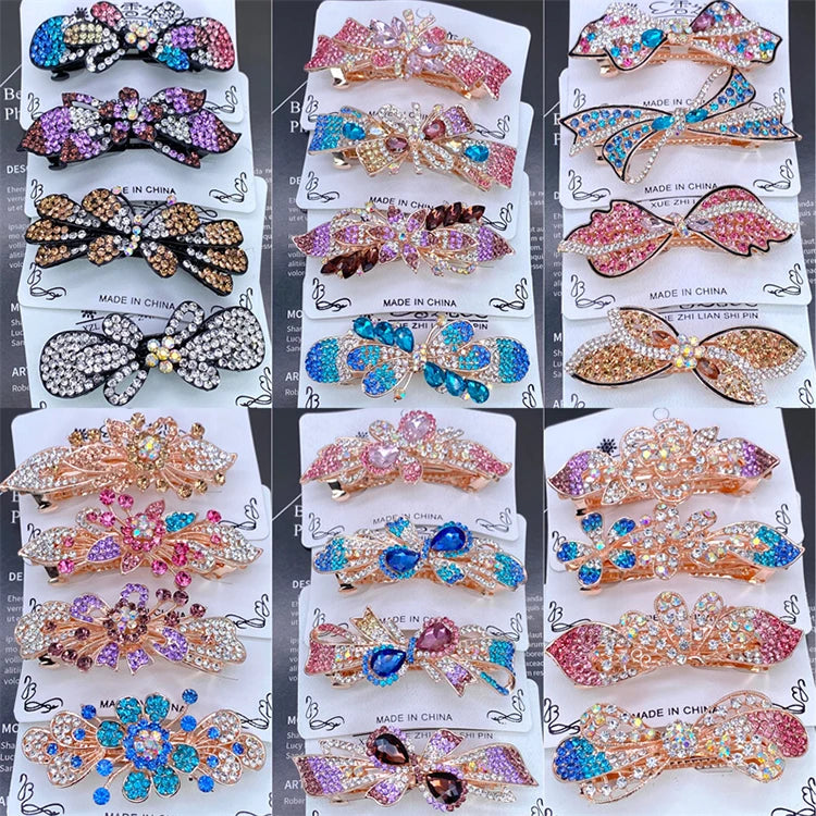 Classic 8cm Crystal Flower Hair Clip for Women Trendy Rhinestone Spring Hairpin Mix Colors Environmental Friendly European
