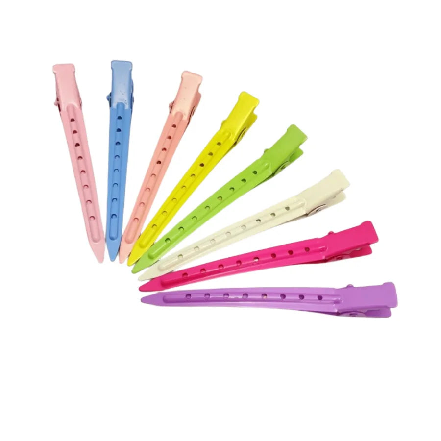 9cm Colorful Single Prong Metal Alligator Hair Clips with 8 Holes Salon Long Hairpins for Women Section Hairs