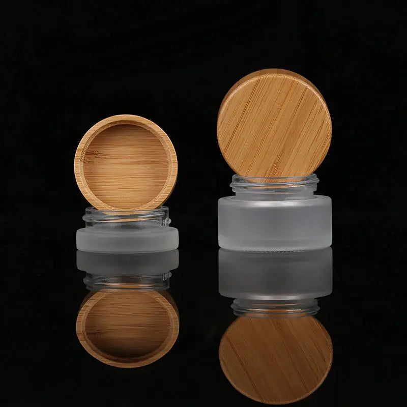 Eco-Friendly Bamboo Lid Glass Cosmetic Jars 50ml Round Shape for Skin Care Cream Lotion & Eye Cream Storage
